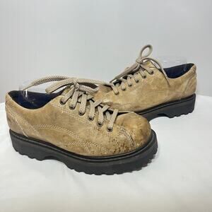 VTG 90s American Eagle Oxfords Tan Leather Lace Up Lug Platform Grunge Retro 10